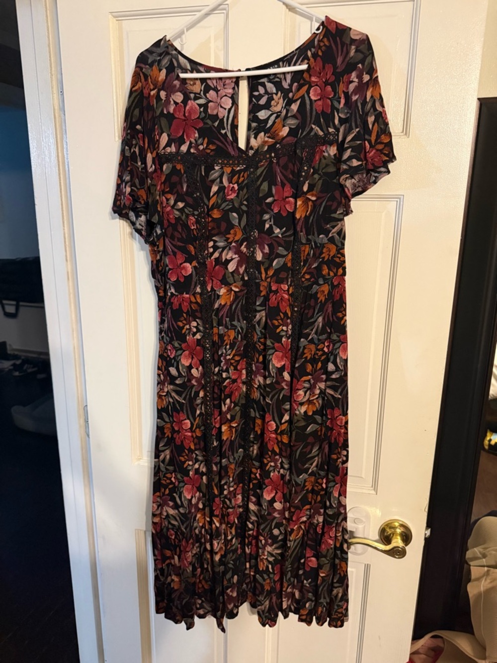 torrid Black Midi Dress with Pink & Orange Floral Print